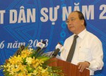 Phó Thủ tướng Nguyễn Xuân Phúc phát biểu tại Abc8 hiện đang mở toàn quốc tổng kết thi hành Bộ luật Dân sự năm 2005, sáng 22/6. Ảnh: VGP/Lê Sơn
