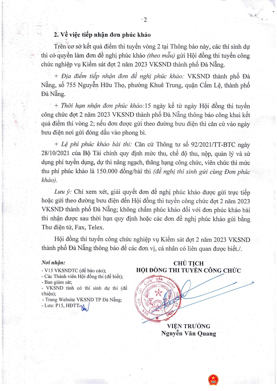 thong bao ket qua diem thi vong 2 va thu tuc phuc khao page 2