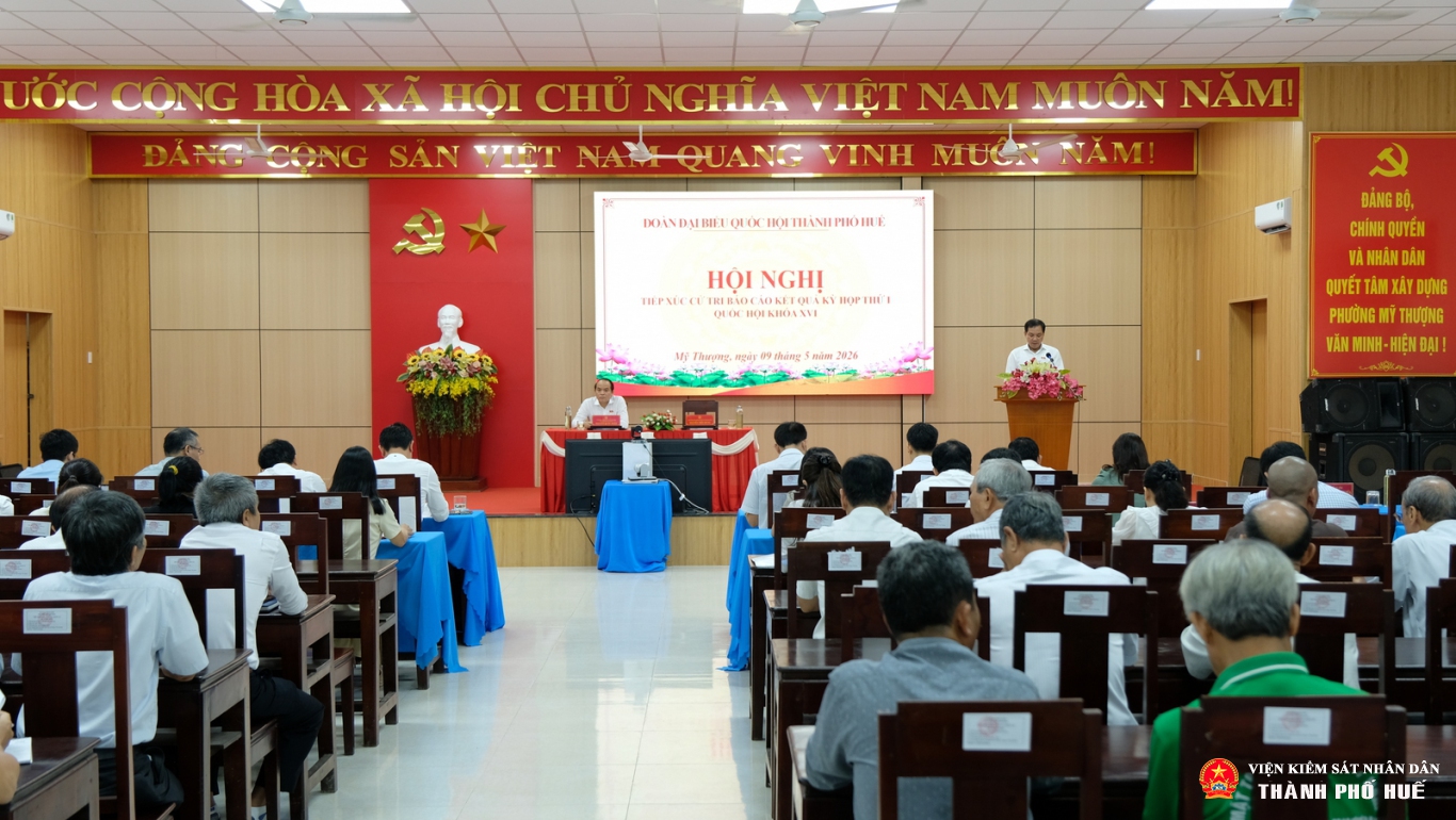 Toàn cảnh Abc8 hiện đang mở tiếp xúc cử tri sau Kỳ họp thứ Nhất, Quốc hội khóa XVI tại điểm cầu UBND phường Mỹ Thượng.